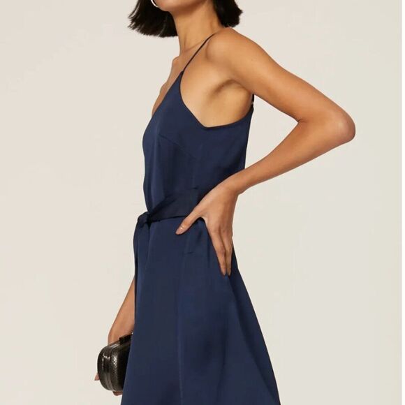 Marissa Webb collective one shoulder tie dress Flaws size 0 Navy Blue - Picture 2 of 12
